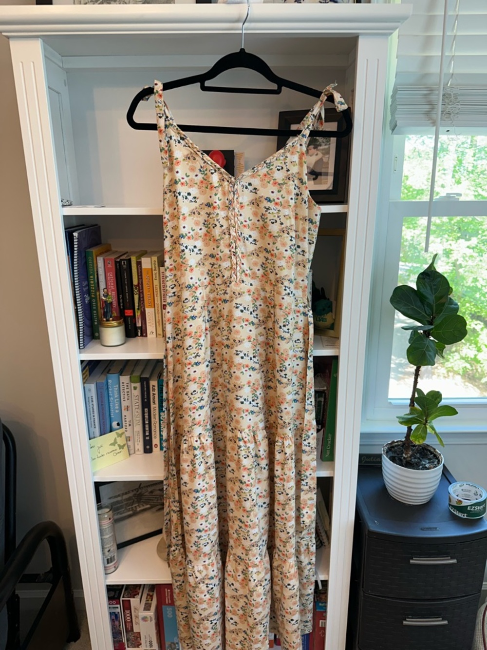 Cream Floral Maxi Dress with Spaghetti Straps